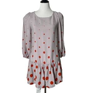 Anthropologie Meadow Rue Drop Waist Polka Dot Short Dress Size 4 Retro‎ Gray